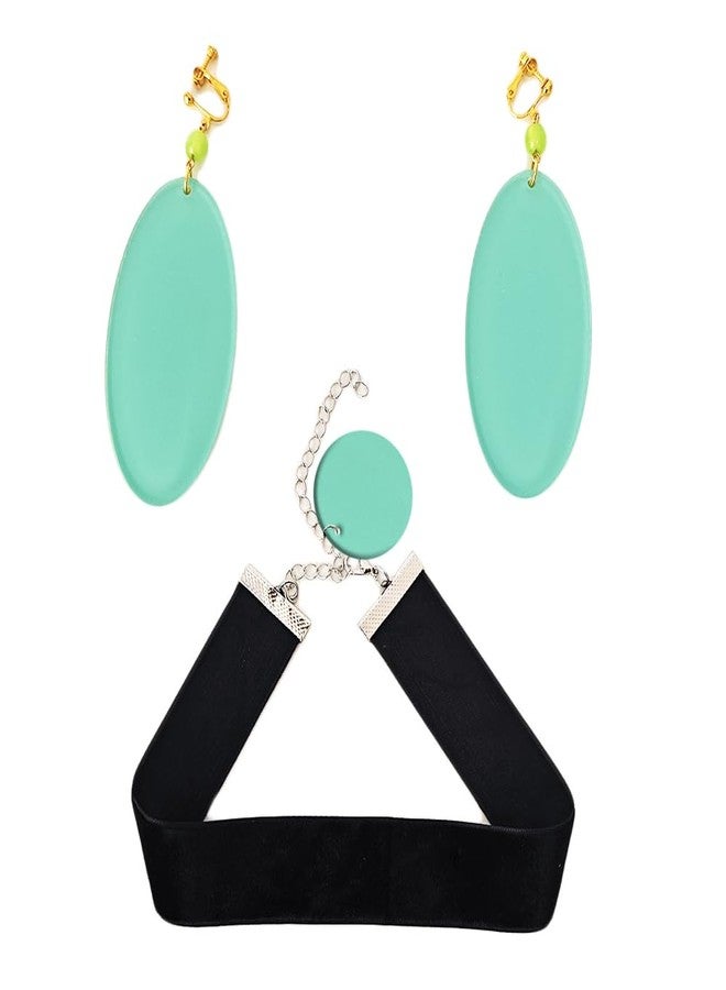 JCvCX Momo Ayase Cosplay Ear Clips Green Circular Earrings Choker Cloth Necklace Adult Unisex for Party Halloween Cosplay Comic Convetion - Image 1